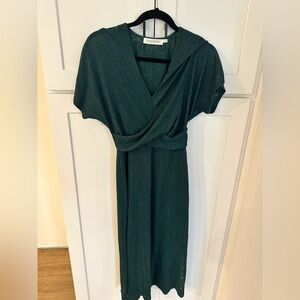 Floret Studios Pleated Wrap Midi Dress – Forest Green – Size S
